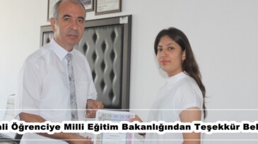 Afşinli Öğrenciye Milli Eğitim Bakanlığından Teşekkür Belgesi.