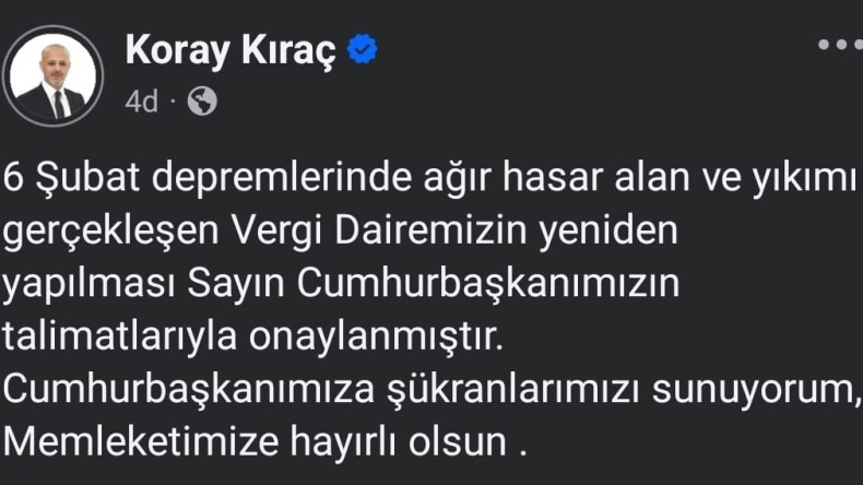 Ağır Hasar Gören Vergi Dairesi Yeniden İnşa Edilecek.